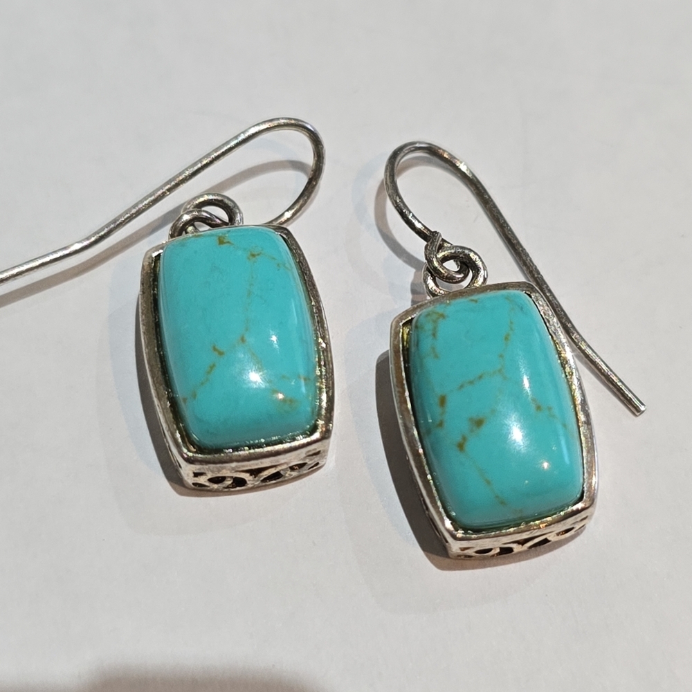 Set of  Mexican 925 Sterling silver Turquoise ring & Earrings - Picture 3 of 10
